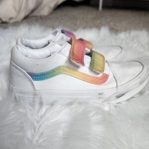 Vans Kids White Sneakers with Rainbow Straps